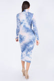 Blue turtleneck tie dye bodycon long sleeve dress The Wardrobe Collection Company