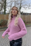 Pink Roll Neck Knit Sweater