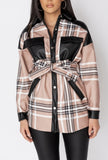 Beige Plaid Belted Jacket