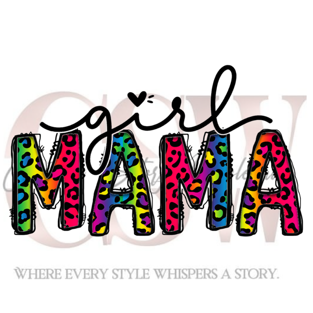 Rainbow Leopard Girl Mama, Heat Transfers