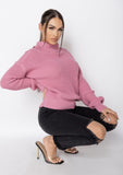 Pink Roll Neck Knit Sweater