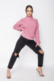 Pink Roll Neck Knit Sweater