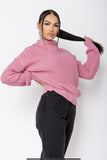 Pink Roll Neck Knit Sweater