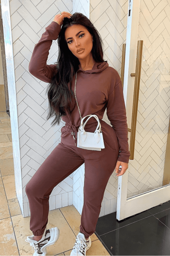 Brown Cropped Hoodie & Joggers Set